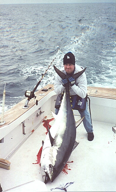 photo of bluefin tuna - 203 lbs - caught stand-up by John Whalen - Cape Lookout