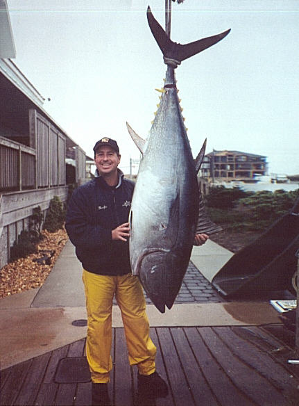 photo of John Whalen and bluefin tuna caught stand-up - Cape Hatteras
